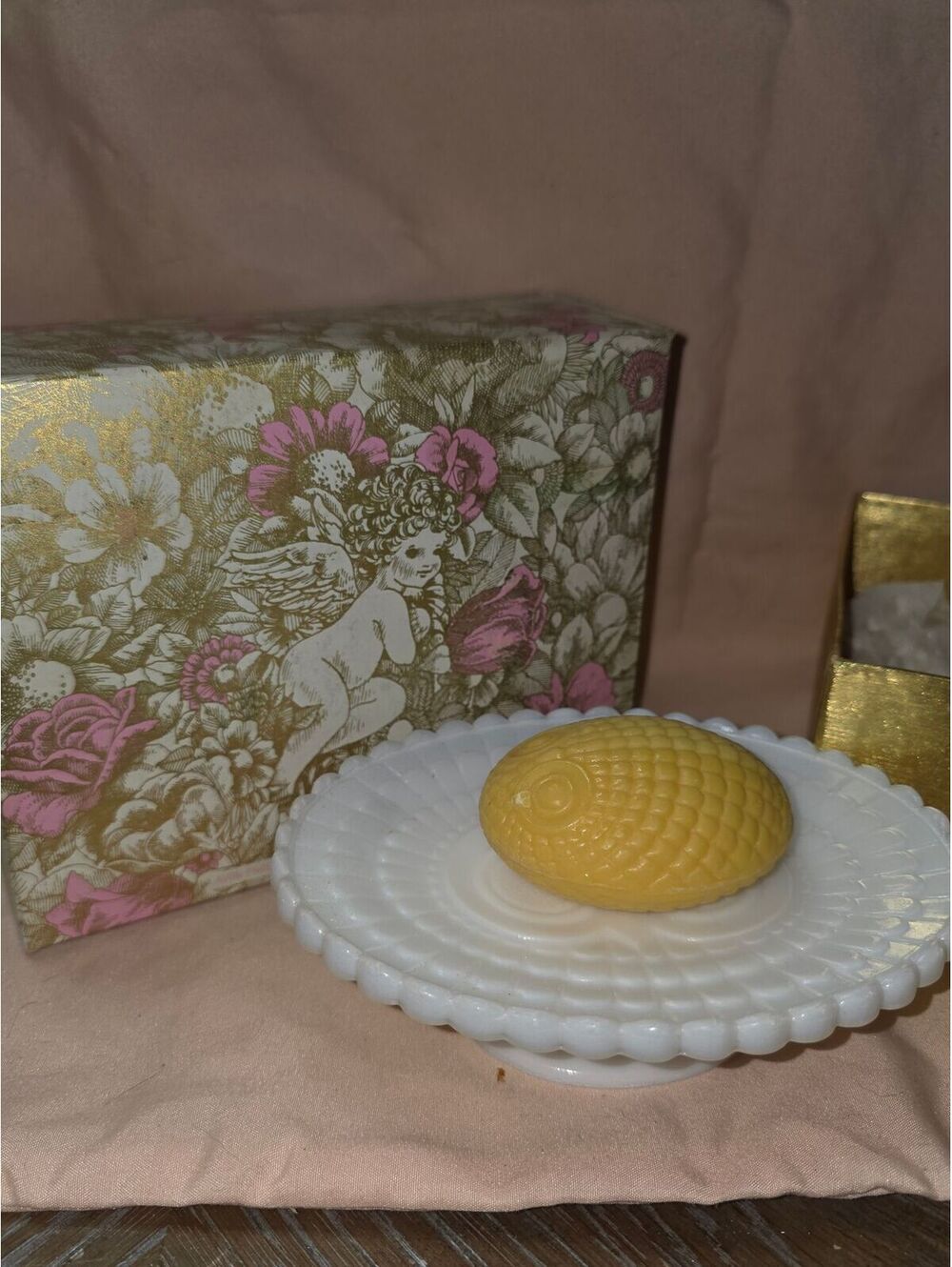 Milk glass owl Soap Dish and soap